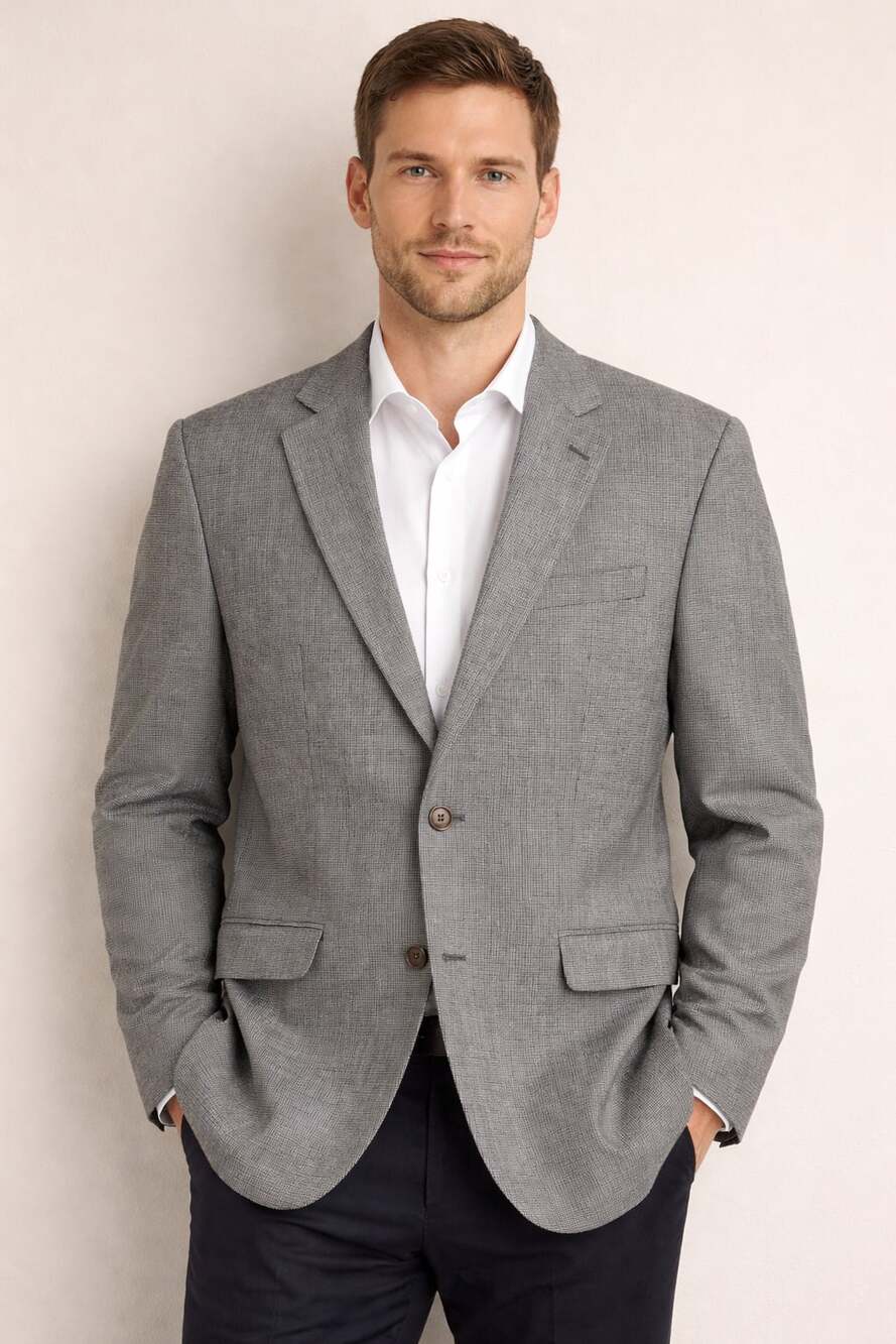 Ralph Lauren, 44L, Silk/Wool Blend,Grey Micro Check,Business Casual Sport Coat